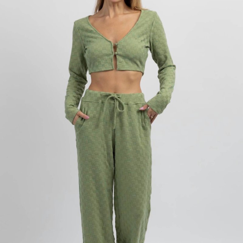 Shop Le Lis Checked + Knit Flare Pant Set In Green