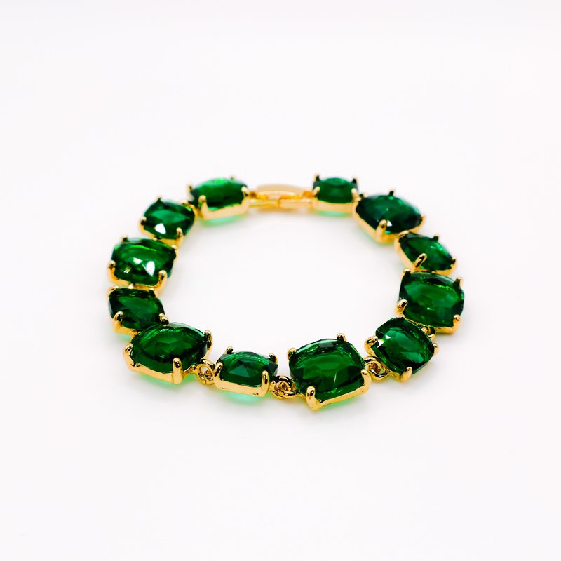 Le Réussi Emerald Elegance Gold-plated Faux Diamond Bracelet In Green