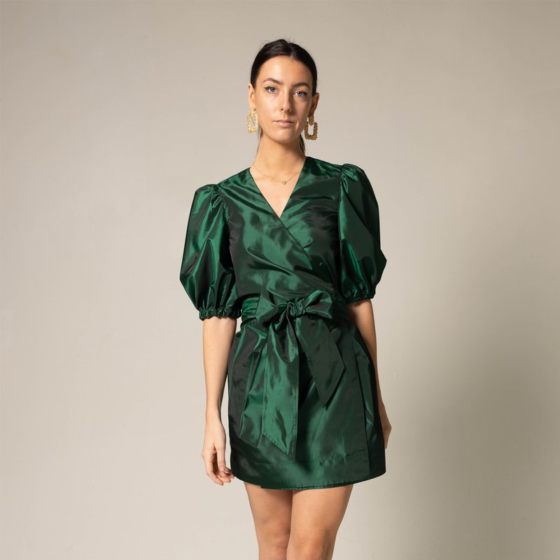 Le Réussi Glimmer Green Wrap Dress
