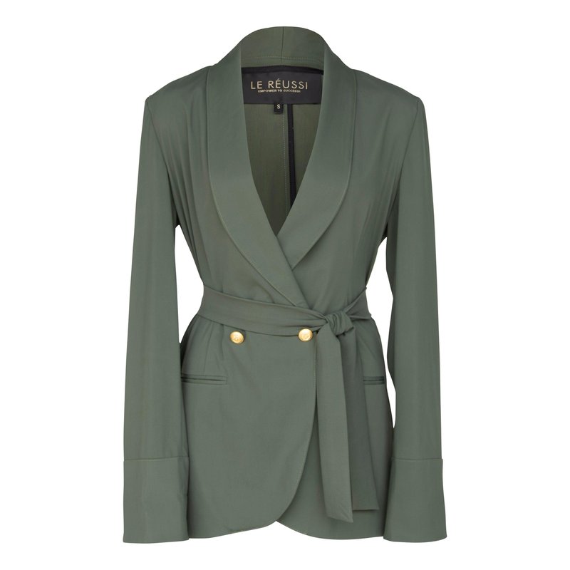 Le Réussi Women's Olive Blazer With Front Buttons In Green