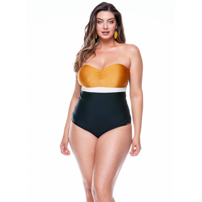Lehona Coloured Swimsuit With Padded Cups And Wide Straps In Black