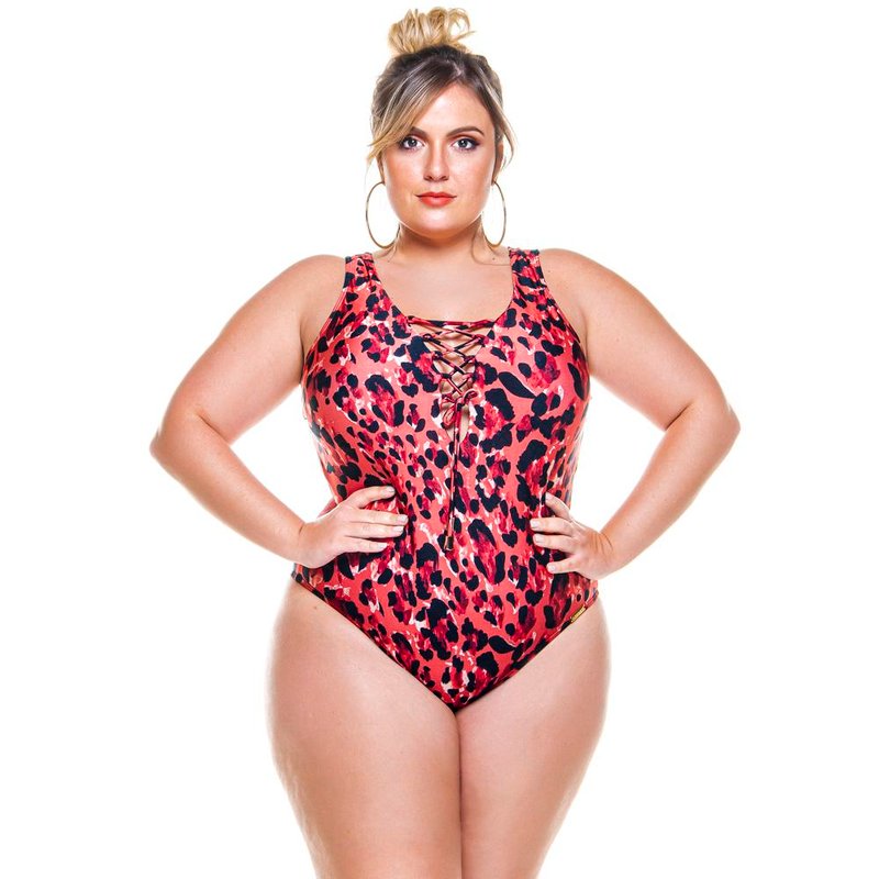 Lehona Padded Swimsuit With Crisscross Detailing In The Neckline In Savana Print In Pink