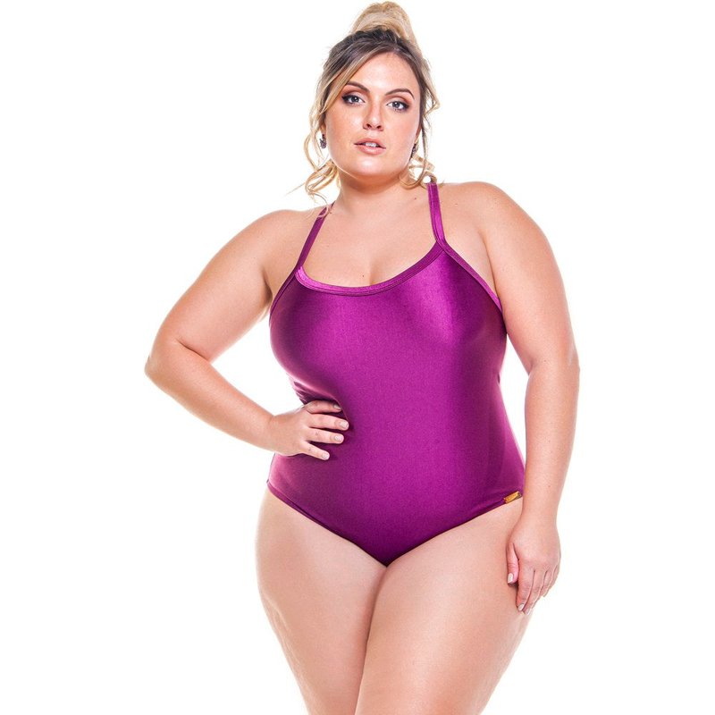 Lehona Plus Size Cross-back Padded Swimsuit In Pink