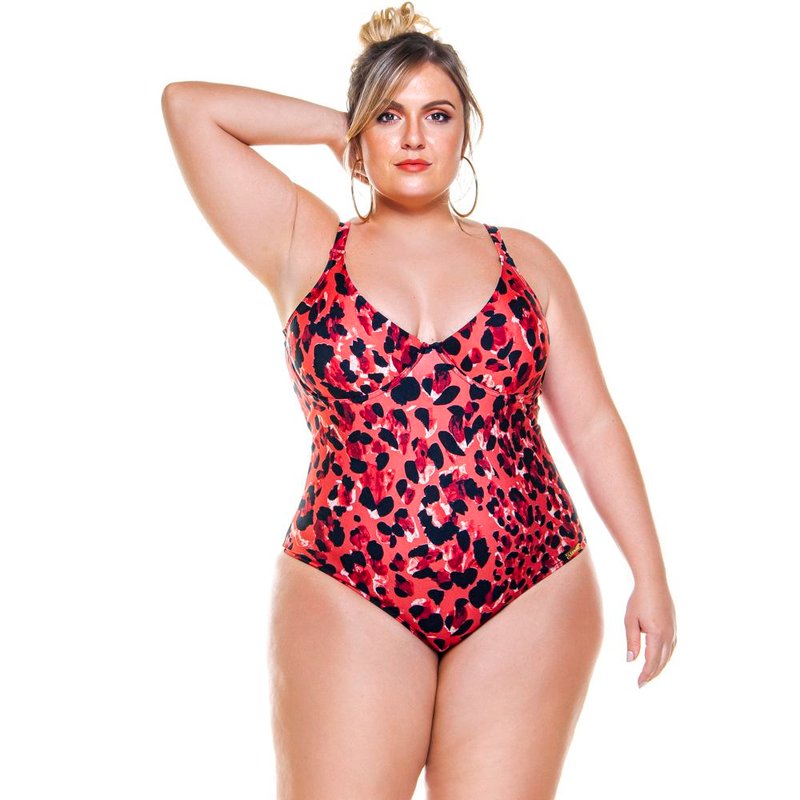 Lehona Plus Size Non-padded Wired Swimsuit In Savana Print In Pink