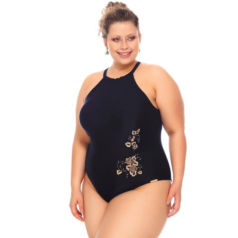 Lehona Swimsuit With Embroidery, Choker And Padded Cups In Black