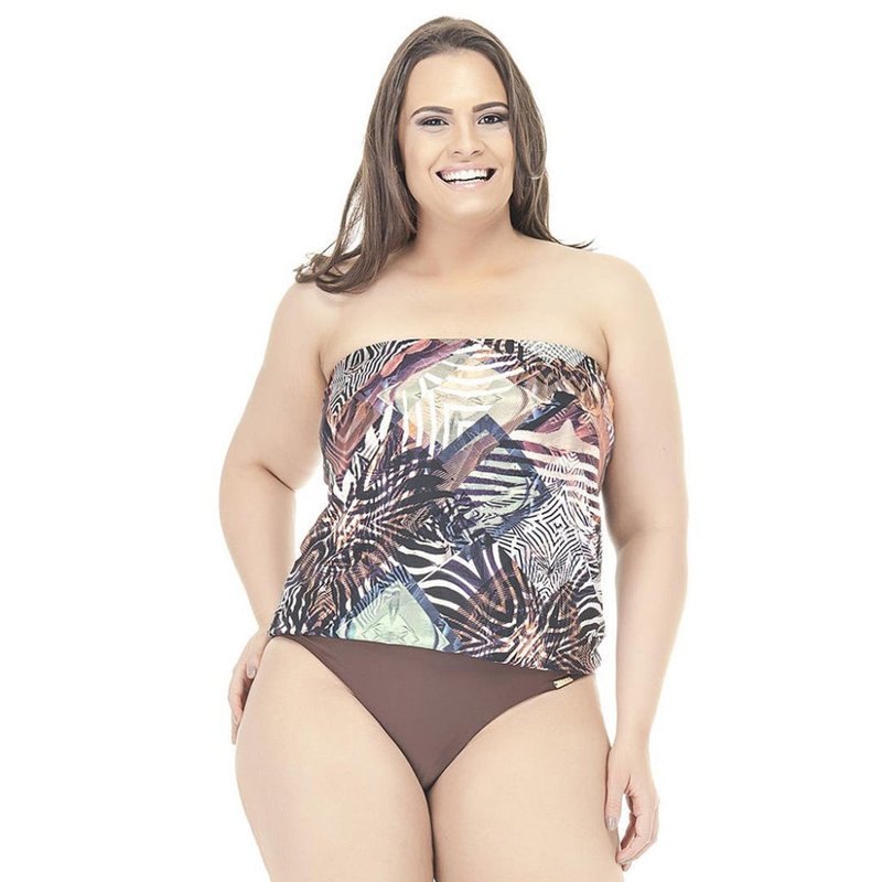 Lehona Swimsuit With Two Different Fabrics And Padded Top In Brown