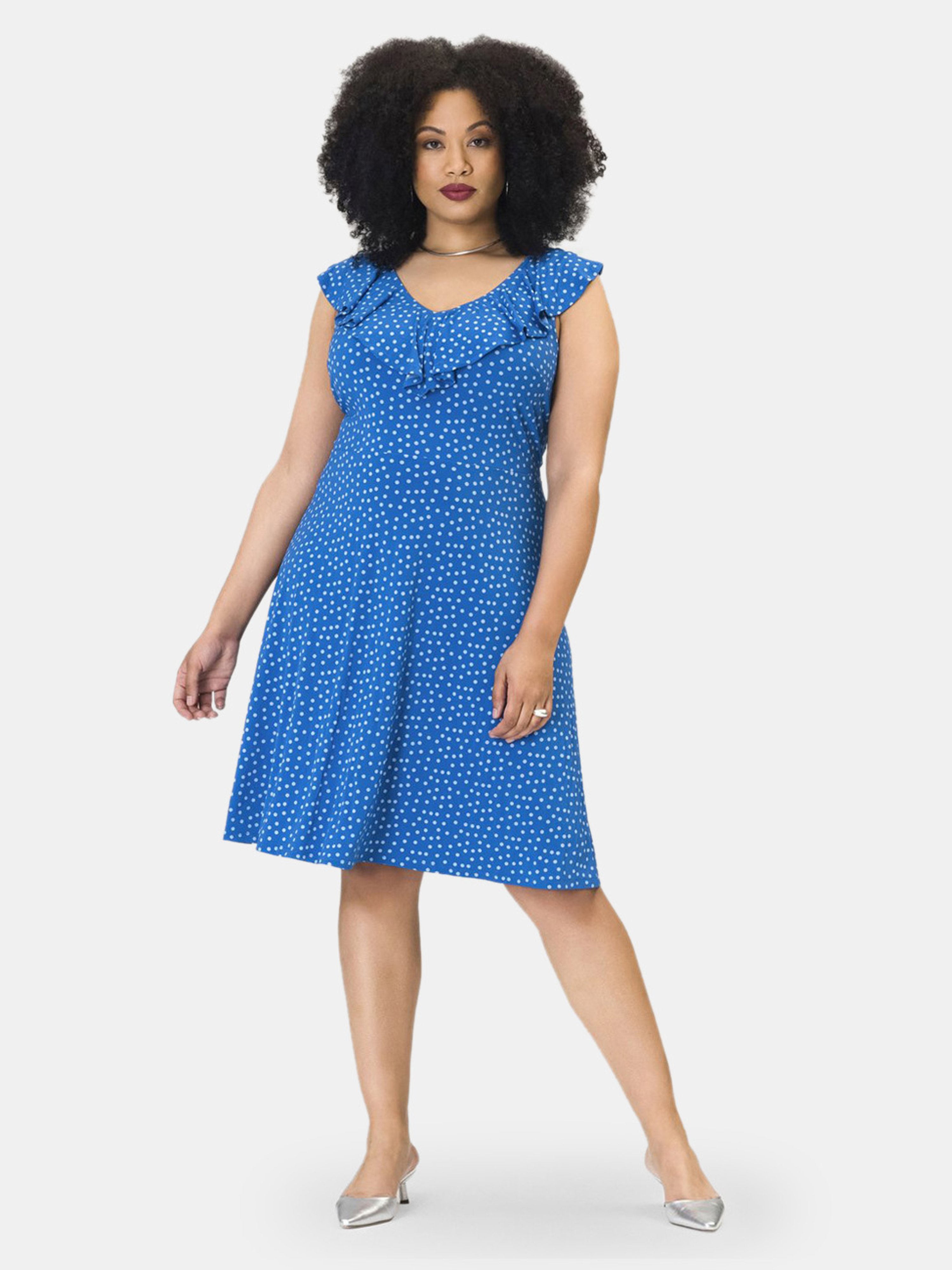 Leota Chloe Short Sleeve A-line Dress In Confetti Dot Nebulas Blue (curve)