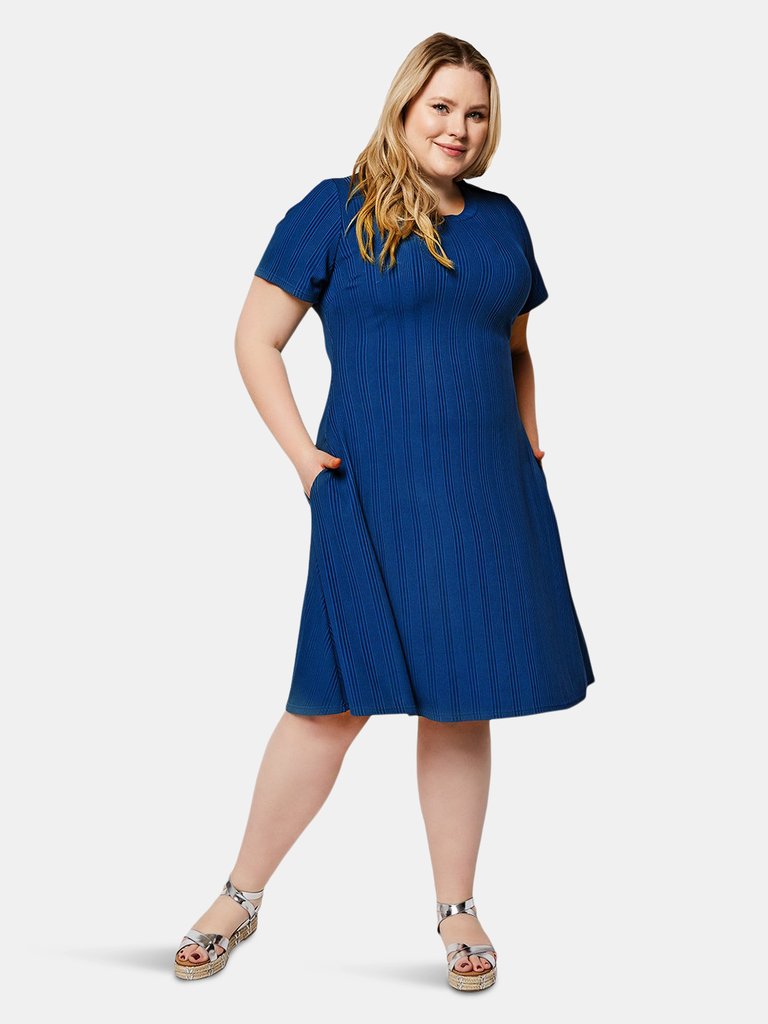 Maci Dress in Rib Knit Blue (Curve) - Galaxy Blue