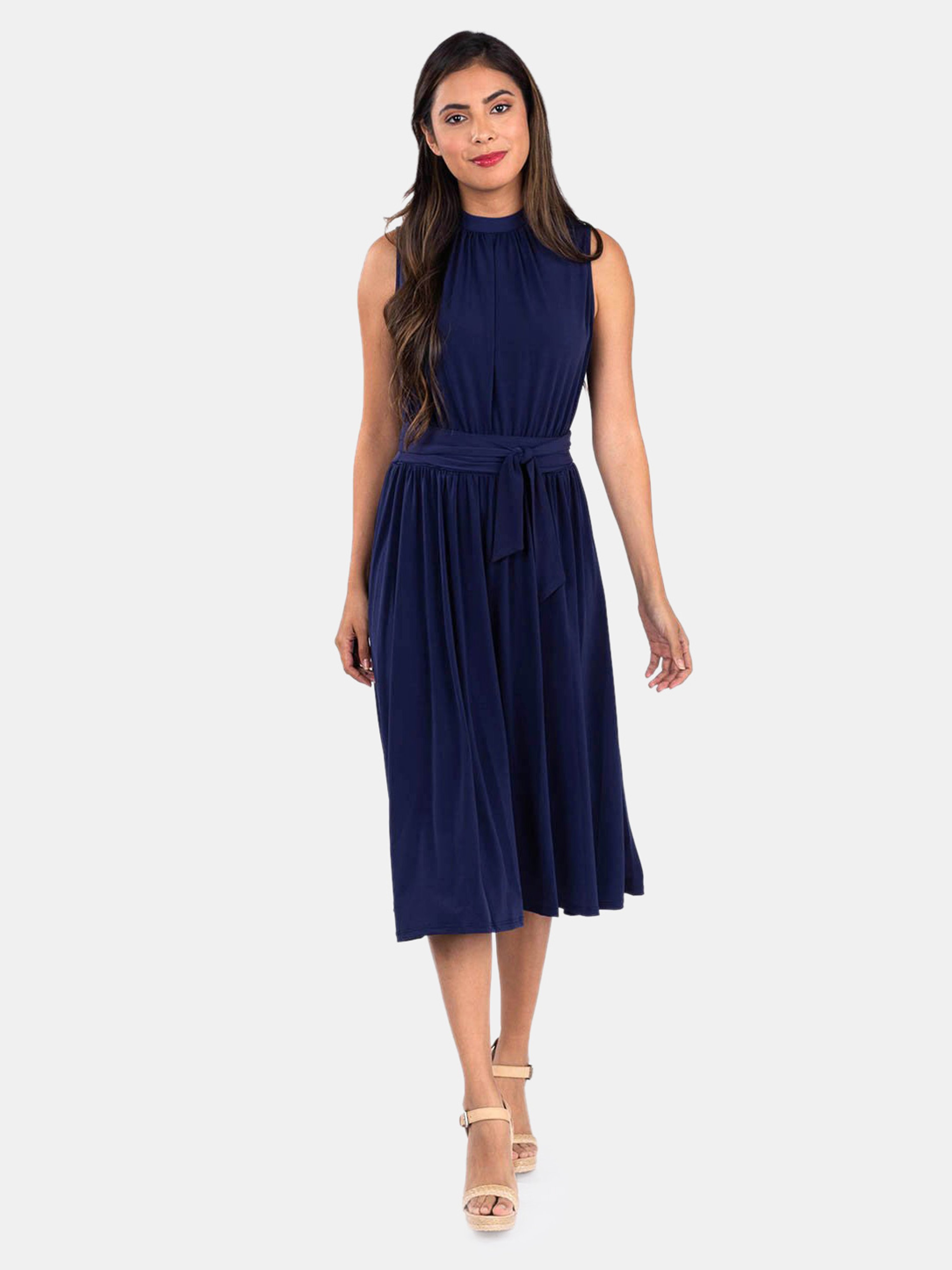 Leota Mindy Shirred Dress In Classic Navy In Blue