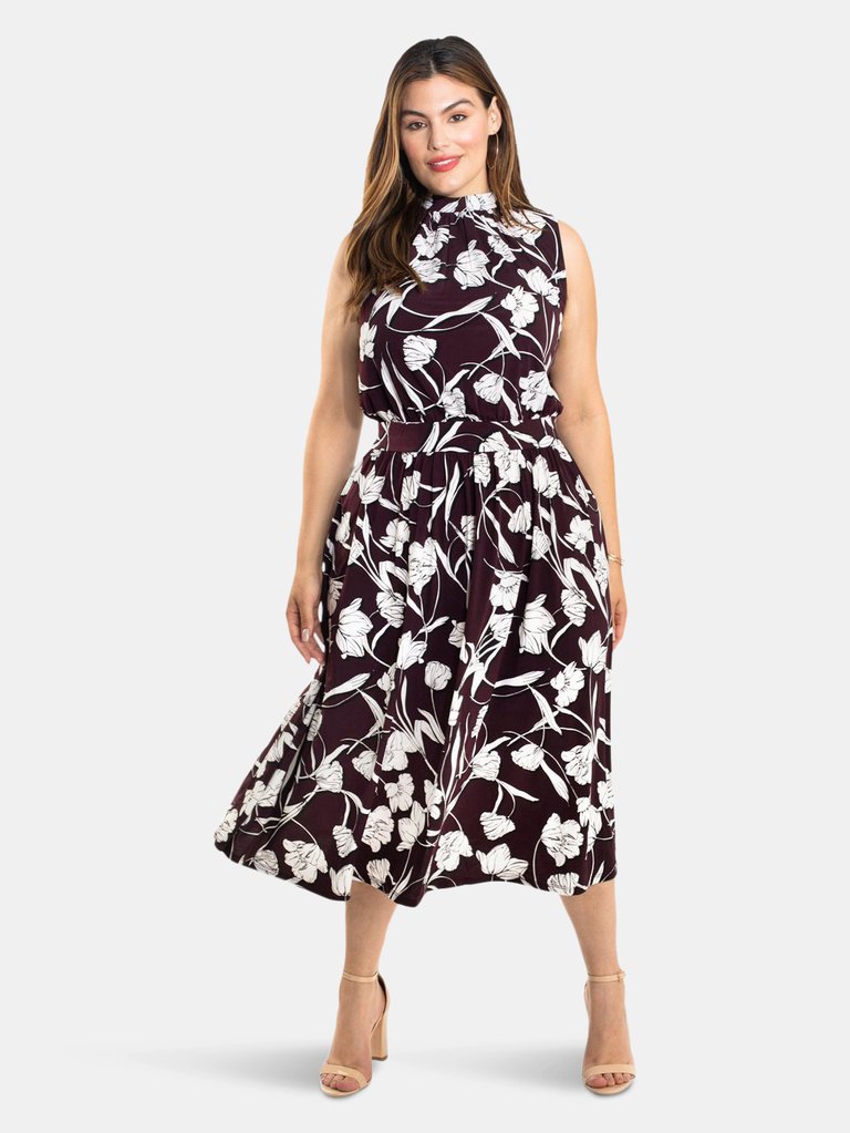 Mindy Shirred Dress in Pressed Tulips Fig