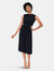 Mindy Shirred  Midi Dress in Black Crepe - Black