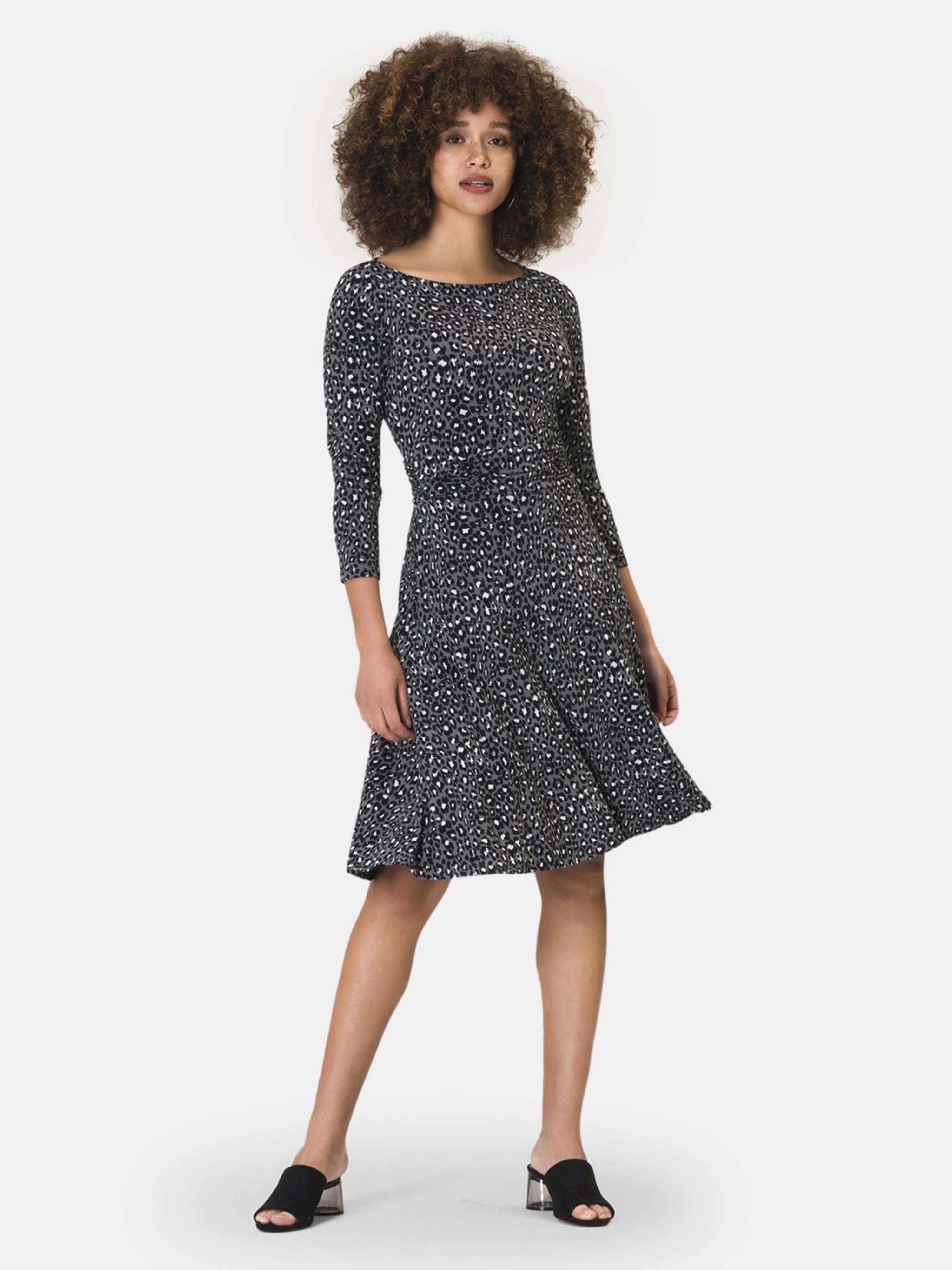 Leota Ruched Waist Ilana  A-line Dress In Leopard Small Quiet Shade Grey