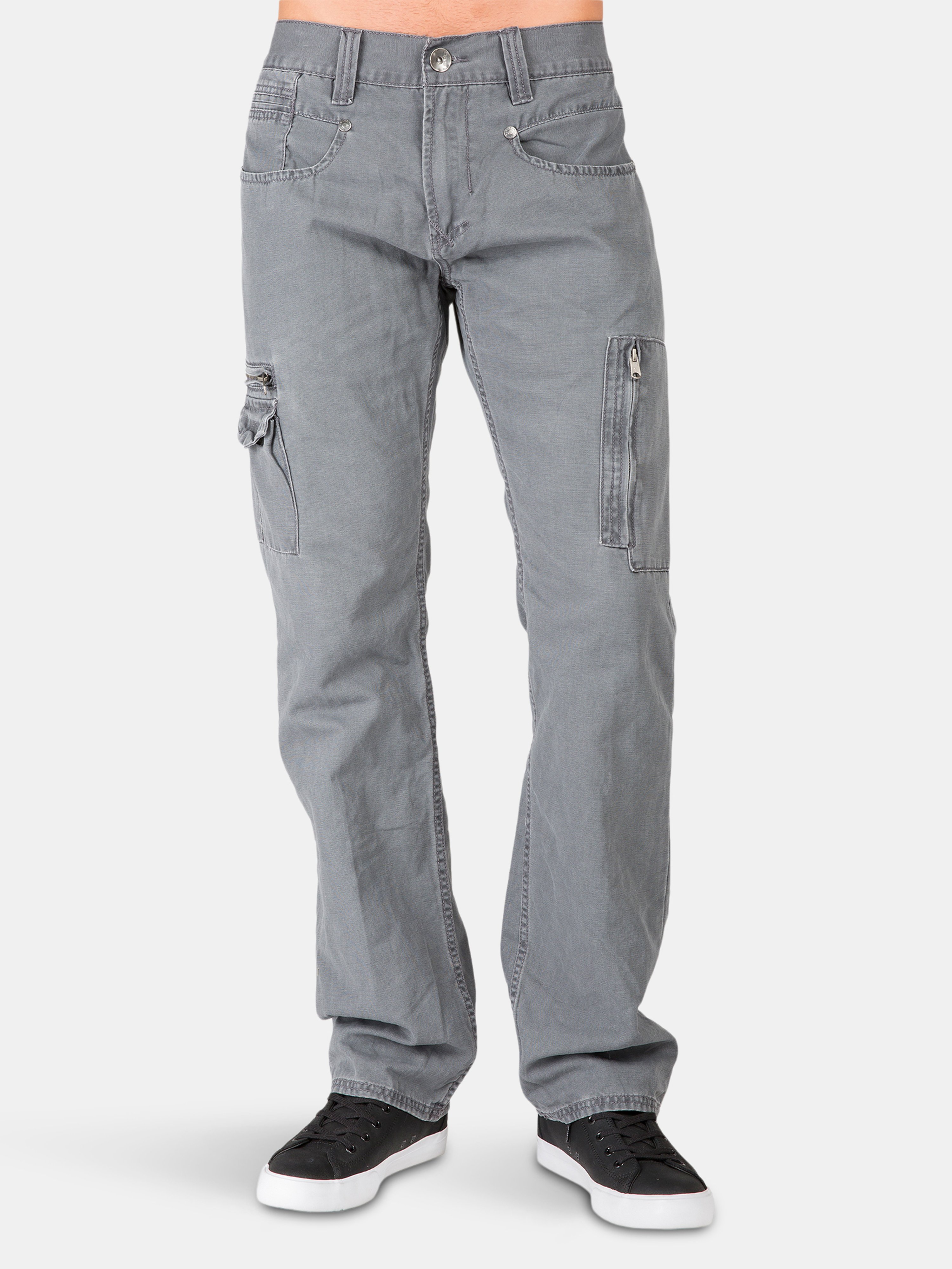 LEVEL 7 LEVEL 7 RELAXED STRAIGHT GRAY CANVAS PREMIUM JEANS CARGO ZIPPER POCKETS