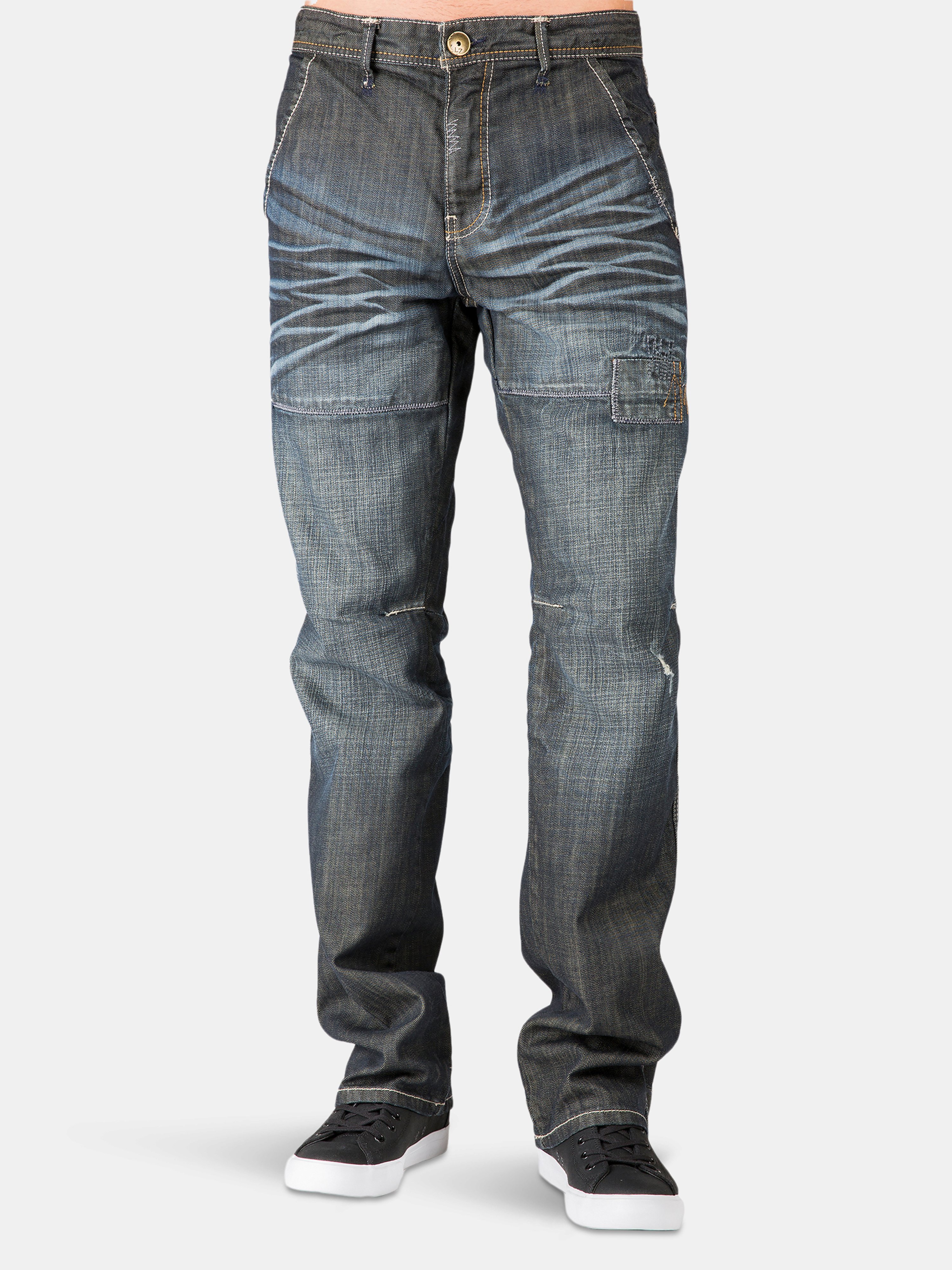 LEVEL 7 LEVEL 7 RELAXED STRAIGHT PREMIUM JEANS DARK STONE WASH RIPPED & REPAIRED