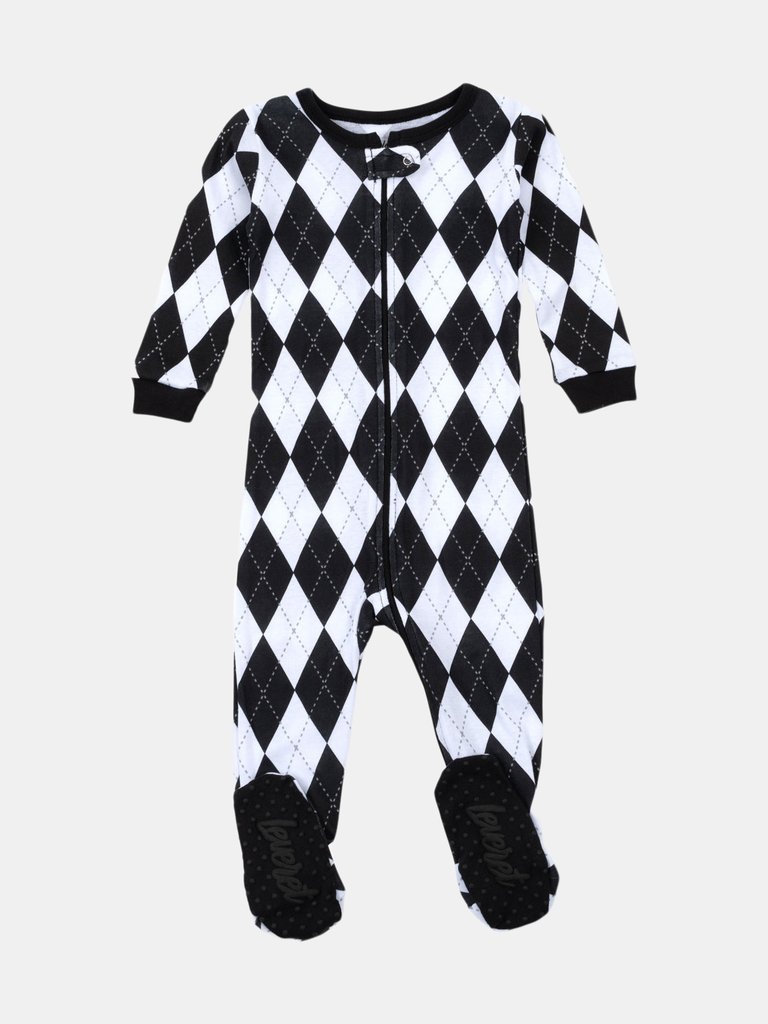Baby Footed Argyle Print Pajamas - Black-White