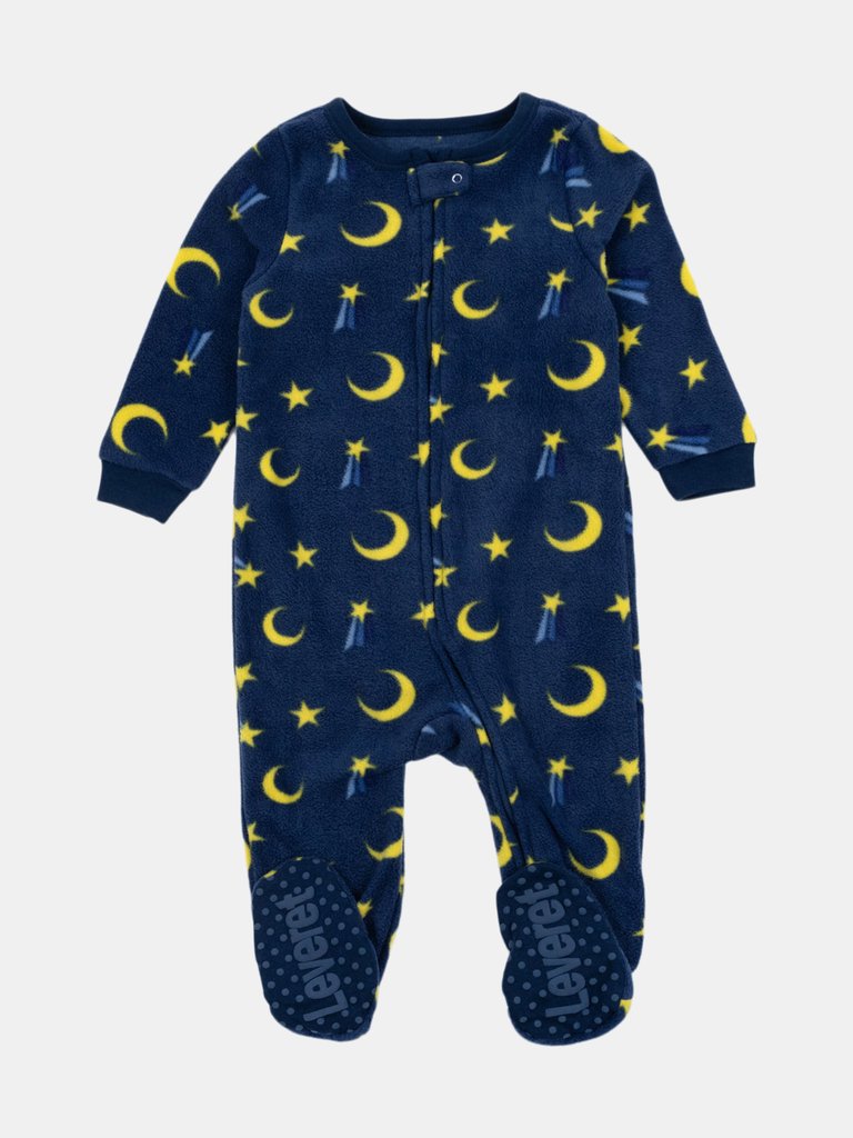 Baby Footed Fleece Pajamas - moon-star-navy