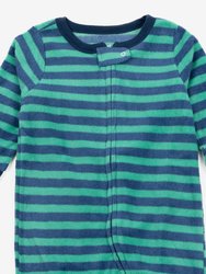 Baby Footed Fleece Striped Pajamas - Blue Green