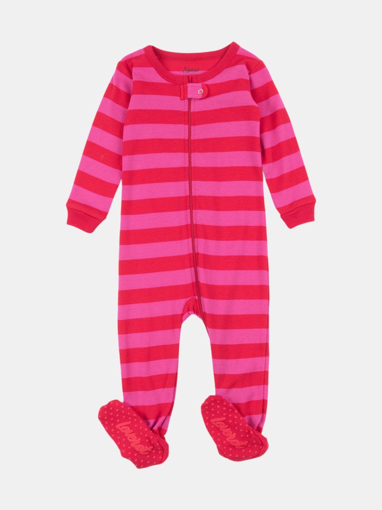 Baby Footed Pink Striped Pajamas - Red Pink