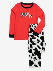 Cotton & Fleece Cow Print Pajamas - Cow Red