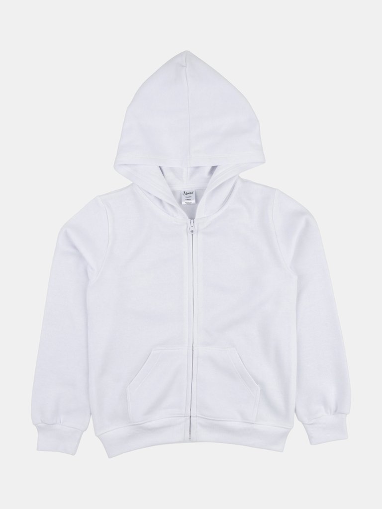 Cotton Neutral Solid Color Zipper Hoodies - White