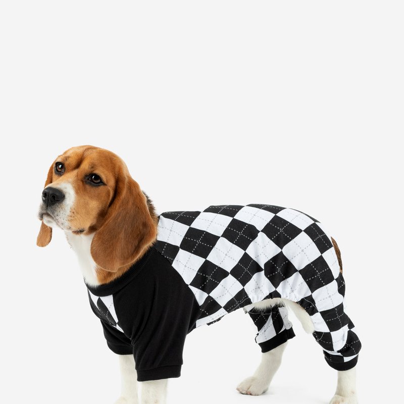 Leveret Dog Black & White Argyle Pajamas