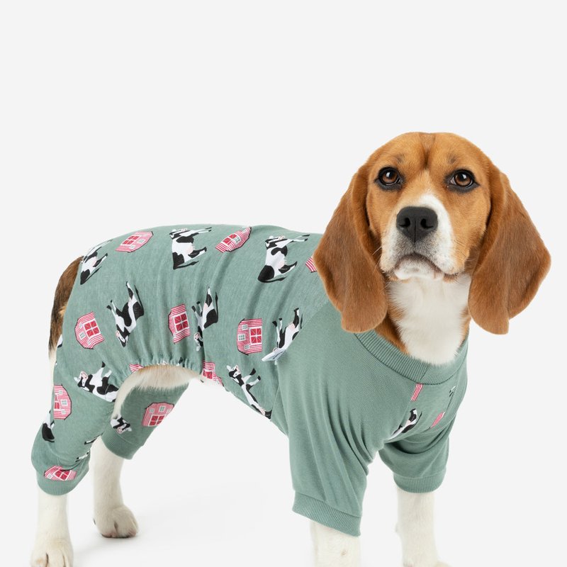 Shop Leveret Dog Blue Cow Pajamas In Green