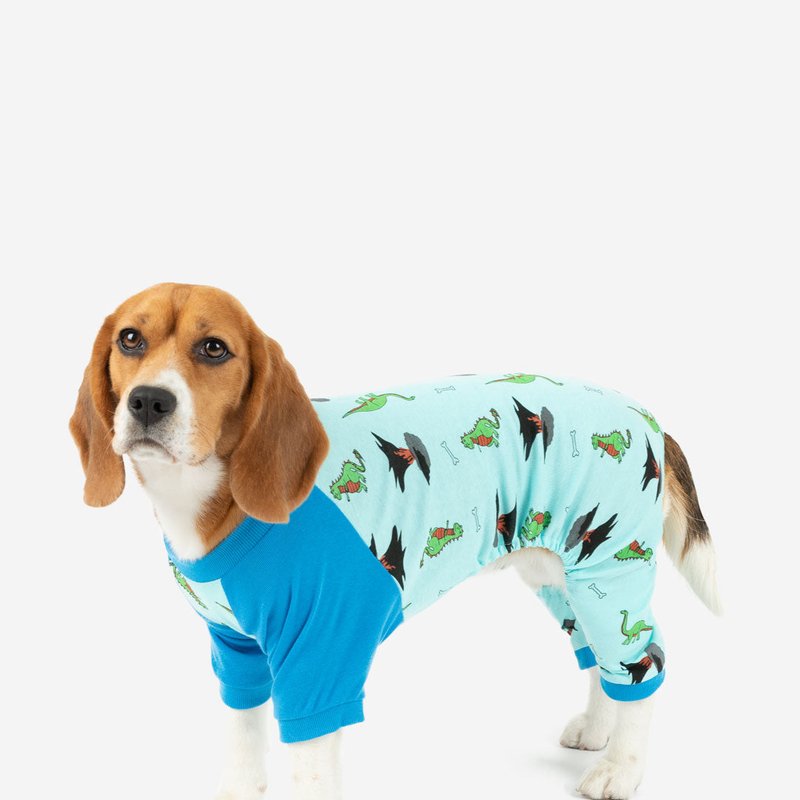Leveret Dog Blue Dinosaur Pajamas