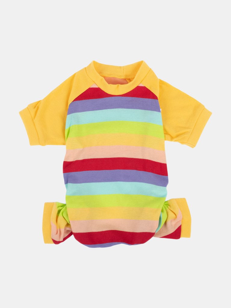 Dog Cotton Rainbow Girl Stripes Pajamas - rainbow-girlstripes