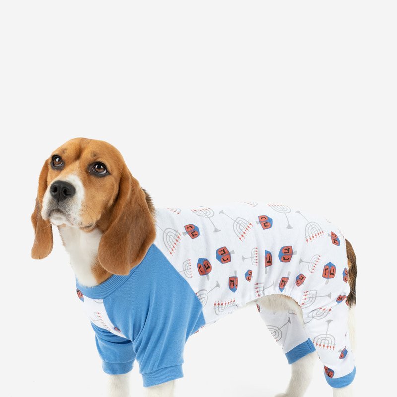 Leveret Dog Hanukkah Menorah Cotton Pajamas In Blue