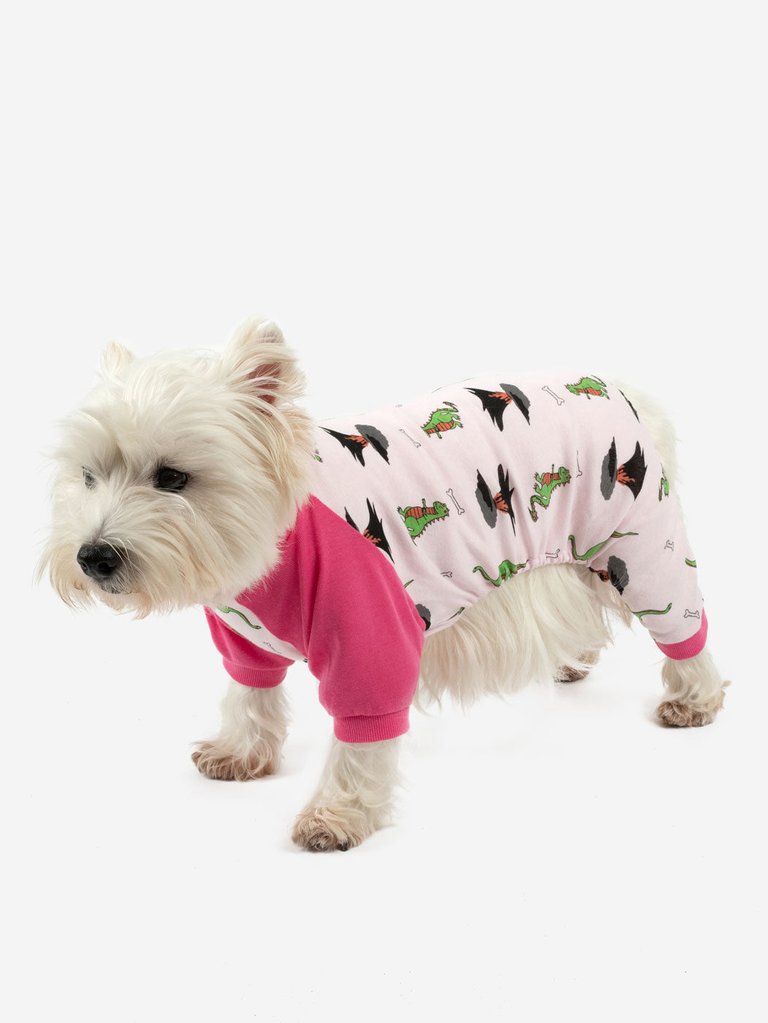 Dog Print Pajamas - Dinosaur-Volcano-Pink