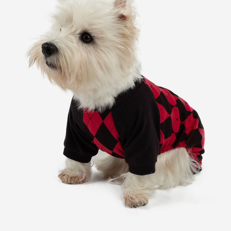 Leveret Dog Red & Black Argyle Pajamas