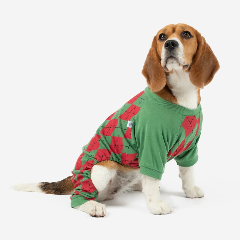 Shop Leveret Dog Red & Green Argyle Pajamas