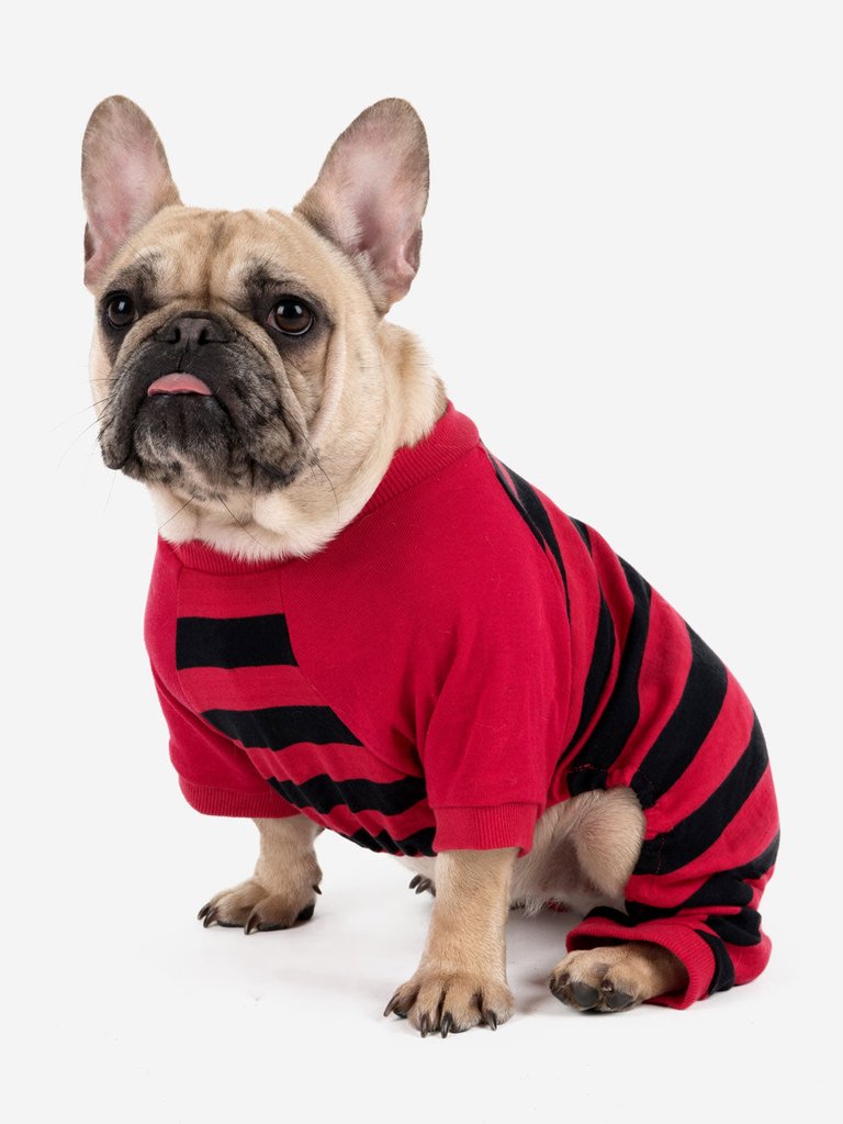Dog Stripes Pajamas - red-black