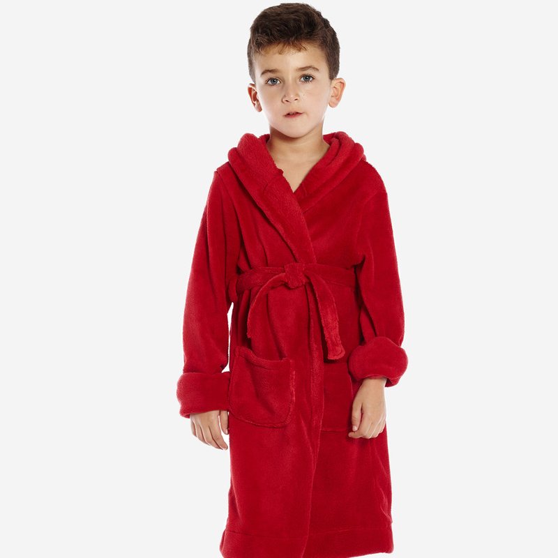 Leveret Fleece Classic Color Hooded Robes In Red