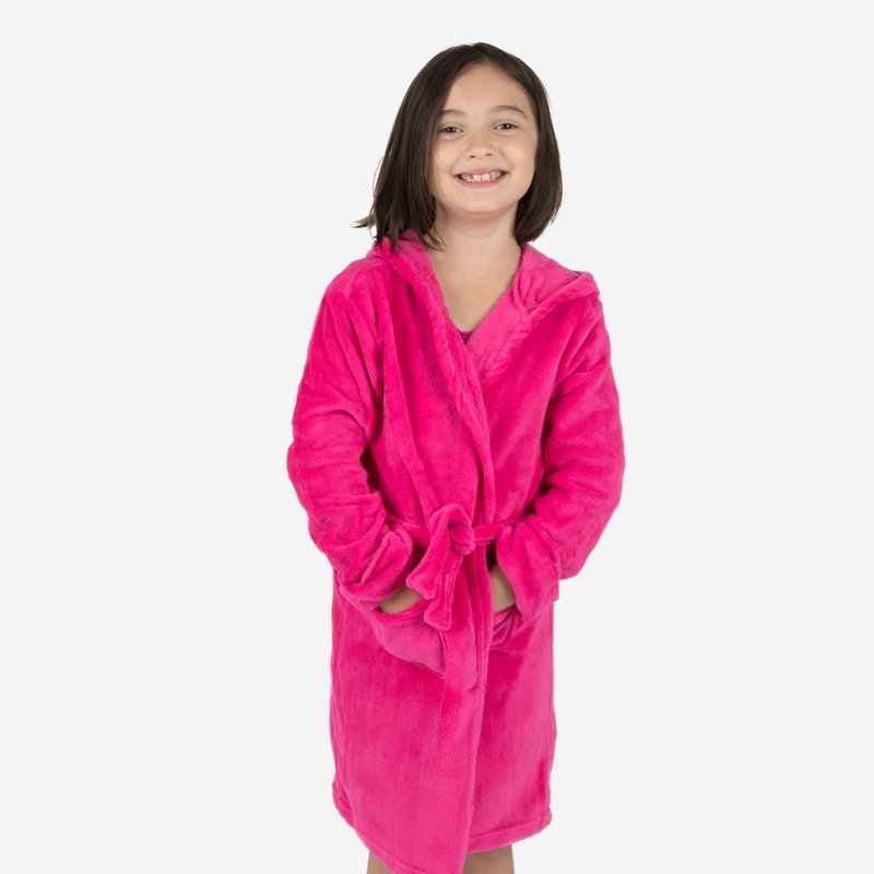 Leveret Fleece Classic Color Hooded Robes In Pink