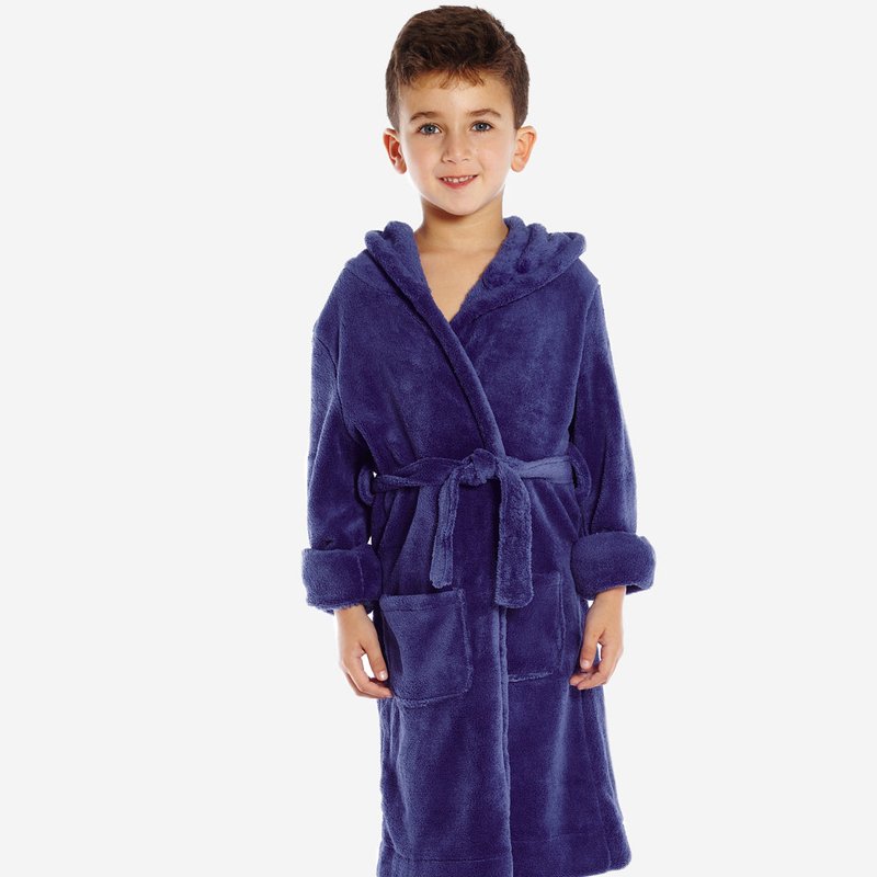 Leveret Fleece Classic Color Hooded Robes In Blue
