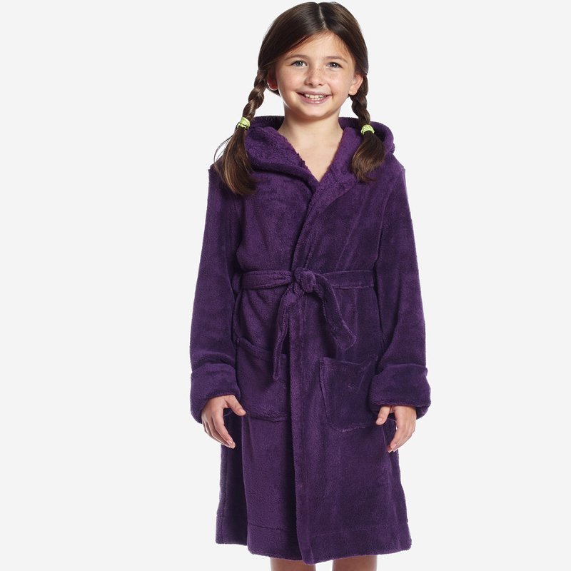 Leveret Fleece Classic Color Hooded Robes In Purple