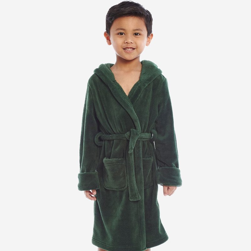 Leveret Fleece Classic Color Hooded Robes In Green