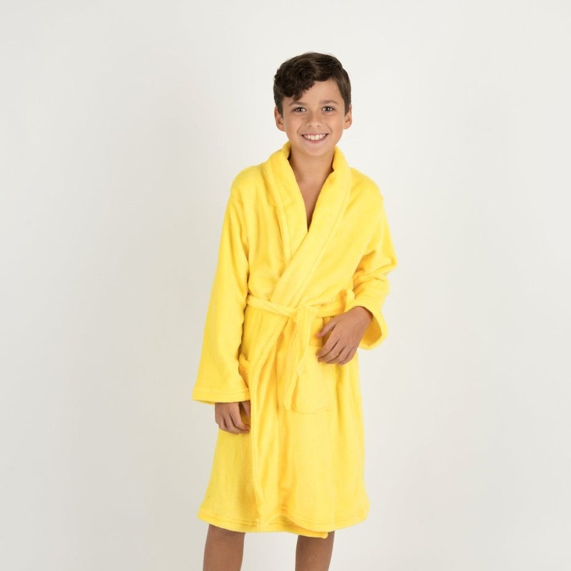 Leveret Fleece Shawl Collar Robe In Yellow
