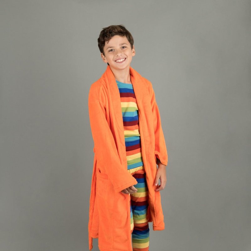 Leveret Fleece Shawl Collar Robe In Orange