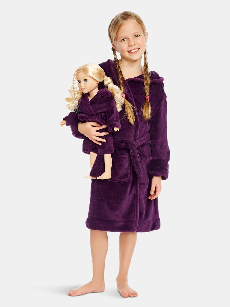 Girl And Doll Fleece Hooded Robe Colors - Purple