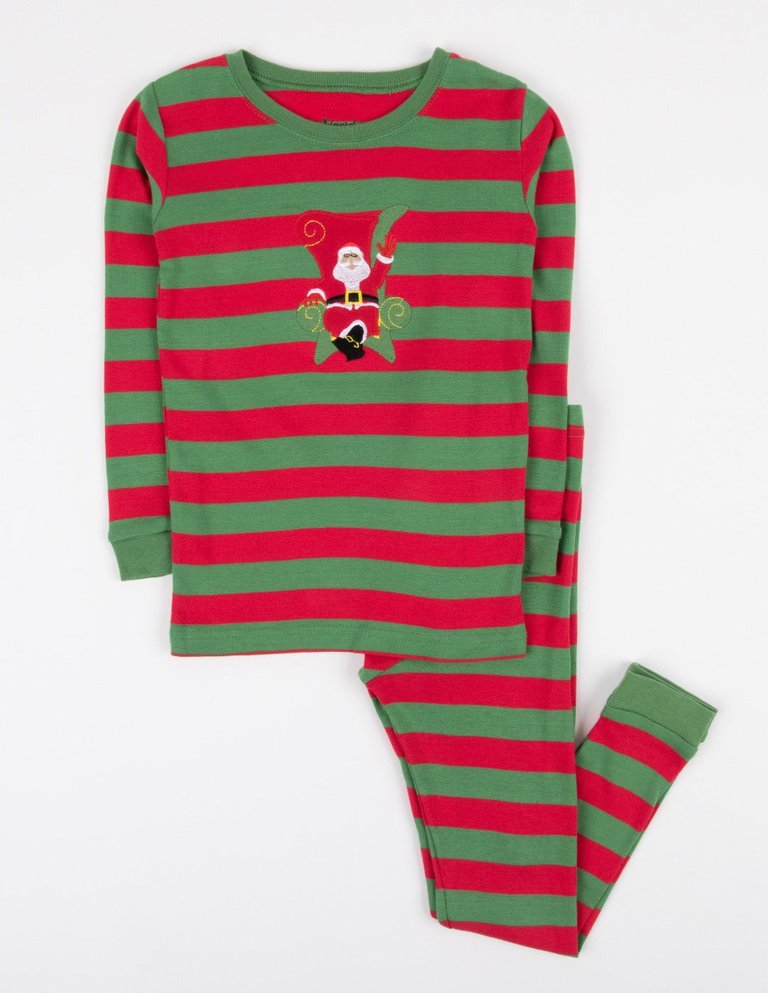 Kids Cotton Red & Green Stripes Santa Pajamas