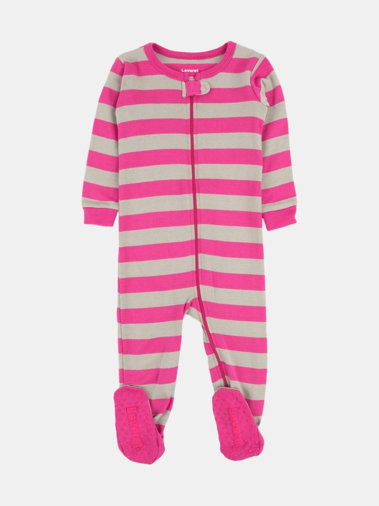 Kids Footed Berry & Chime Stripes Pajamas - Berry-Chime