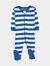 Kids Footed Blue & White Stripes Pajamas - Blue-White