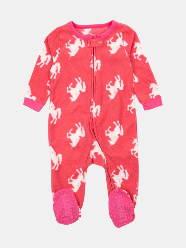 Kids Footed Fleece Unicorn Pajamas - Unicorn-Pink