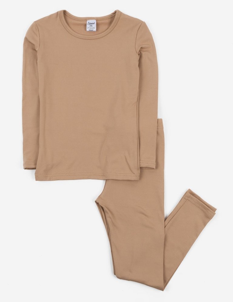 Kids Neutral Solid Color Thermal Pajamas - Beige