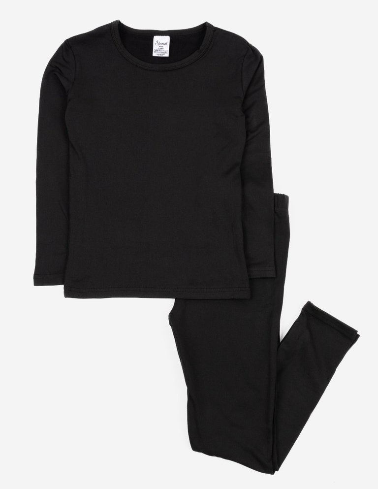 Kids Neutral Solid Color Thermal Pajamas - Black