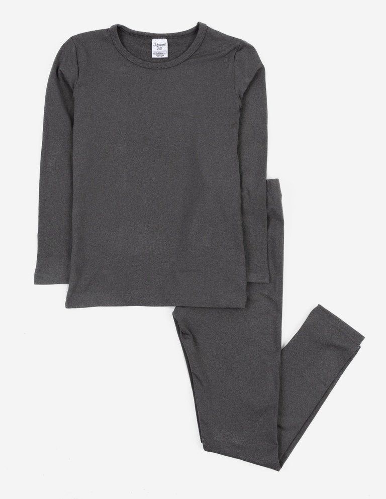Kids Neutral Solid Color Thermal Pajamas - Dark-Grey