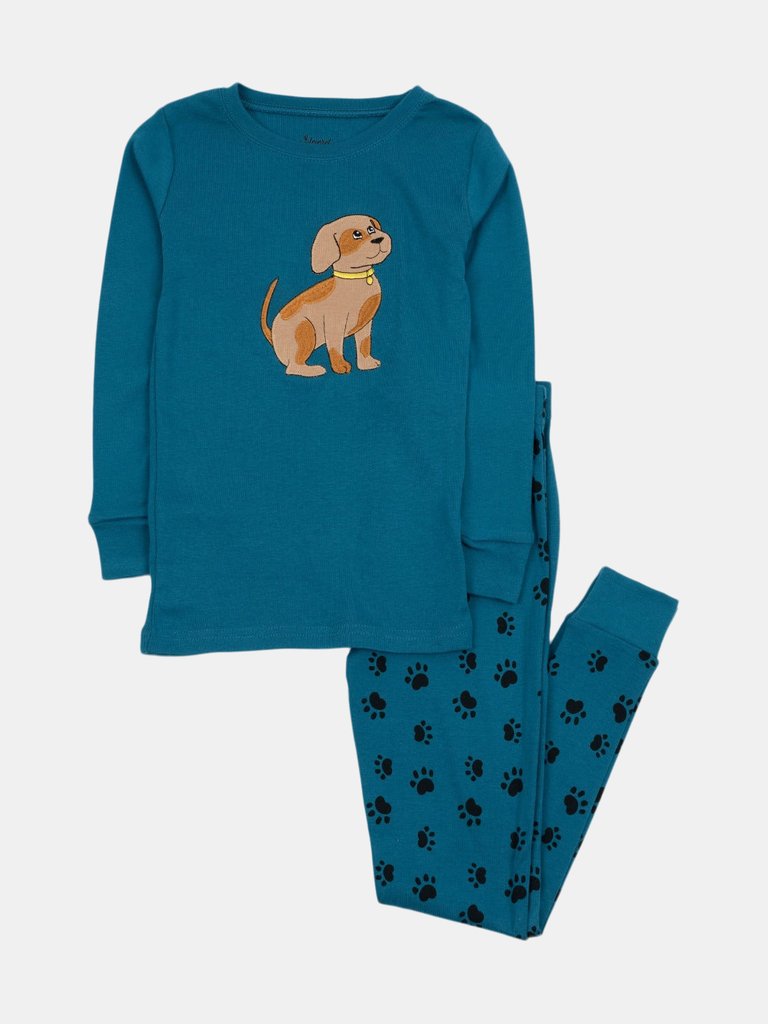 Kids Paw Print Pajamas - Dog-Paw-Blue