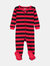 Kids Red & Black Stripes Cotton Footed Pajamas - Red-Black